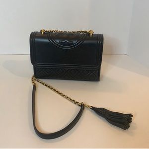 Tory Burch Black Small Fleming Convertible Shoulder Bag Purse